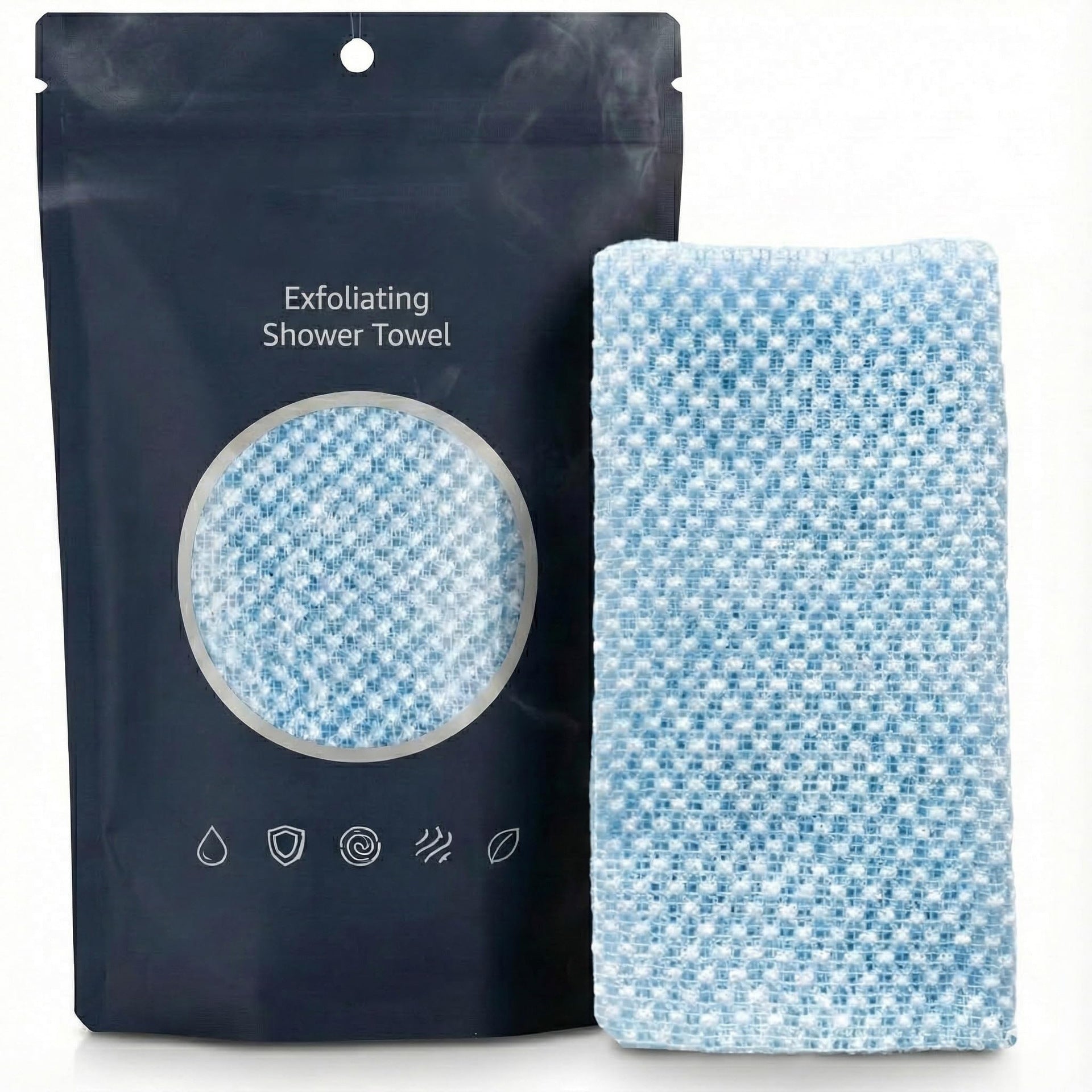 Blue Kuyona exfoliating shower towel