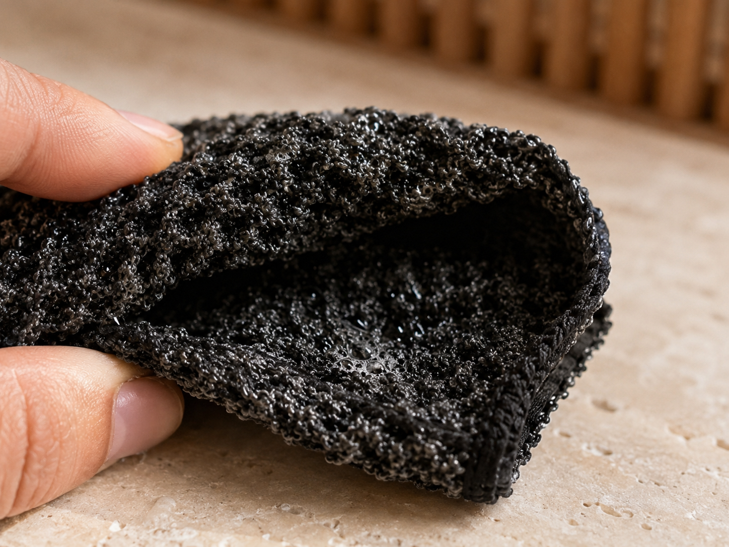 Close-up of the dense raised LiftWeave texture and finished edge